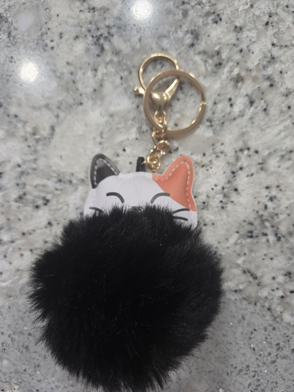 Plush Black Cat Pom Keychain - Cute Cat Accessory